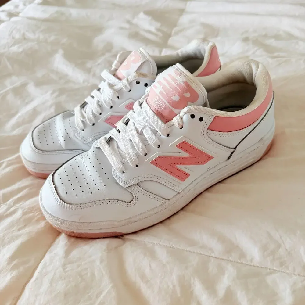 New Balance 480 White Pink Leather Sneakers Women’s Size 8 Casual Court Shoes